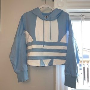 Adidas Logo Cropped Hoodie Light Blue